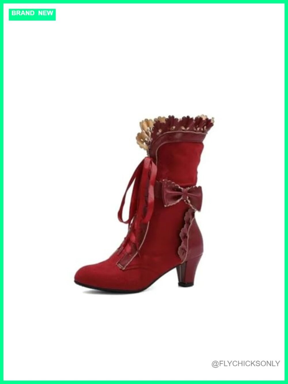 Victorian Lace Up Mid-Calf Boots Faux Suede Cosplay Gothic Costume
